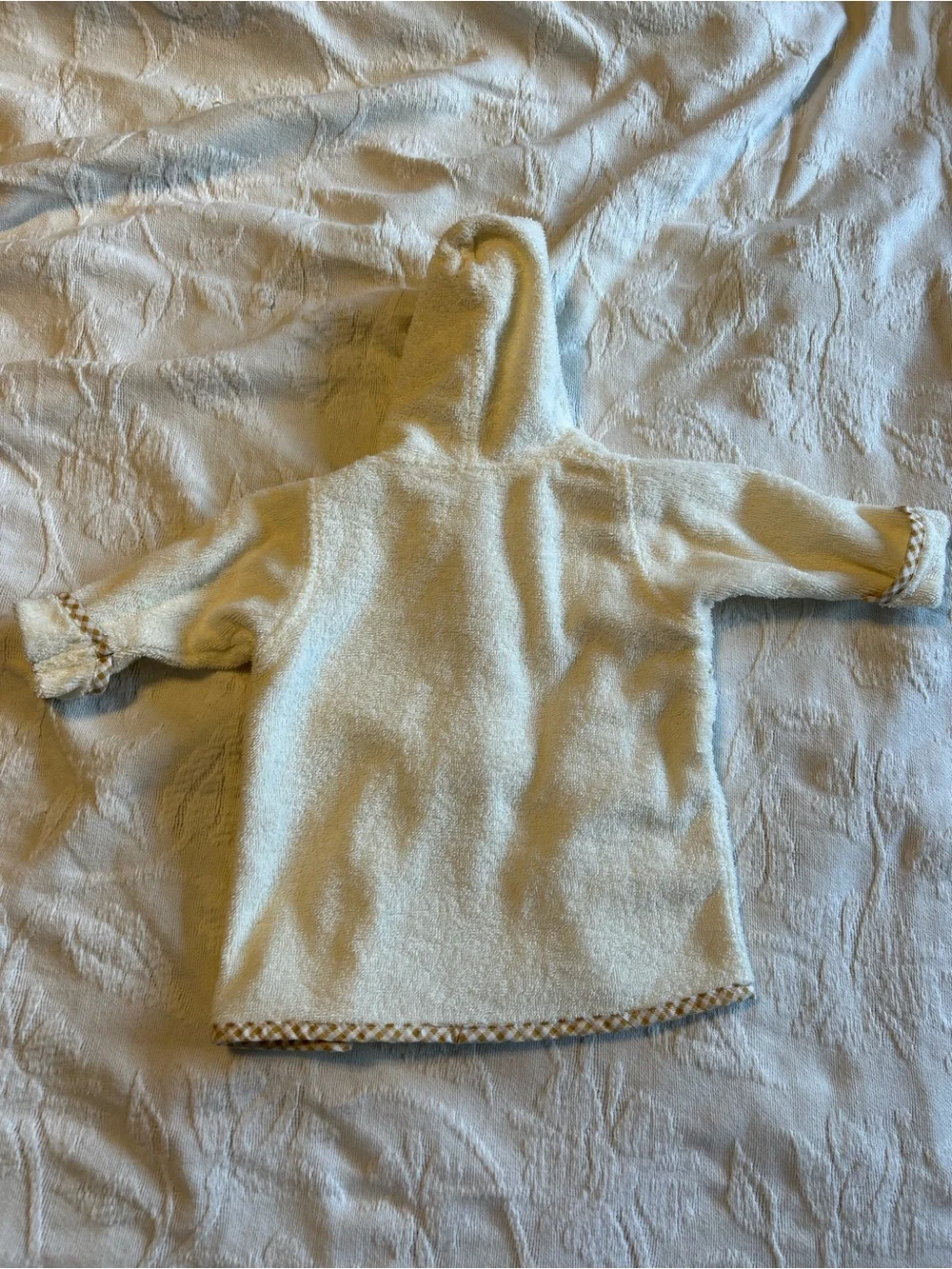 Kids Cream Hooded Bathrobe with Bear Embroidery 100% Cotton Size 0-9 Months